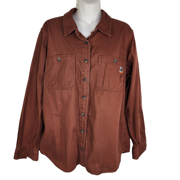 Duluth Trading Women's 40 Grit Work Shirt Brown Standard Fit Long Sleeve Large - Picture 1 of 8